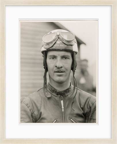 Cecil Sandford, wearing Moto Guzzi helmet and goggles, 1955 TT (Tourist Trophy) by T.M. Badger