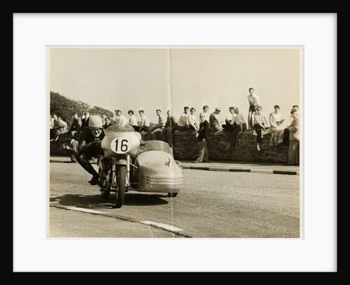 Eric Oliver, driving sidecar outift (number 16), 1958 Sidecar TT (Tourist Trophy) by T.M. Badger