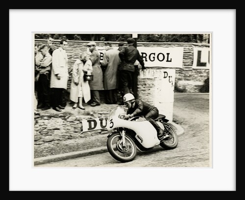Jack Wood, TT (Tourist Trophy) rider rounding Governor's bend as number 3 by T.M. Badger