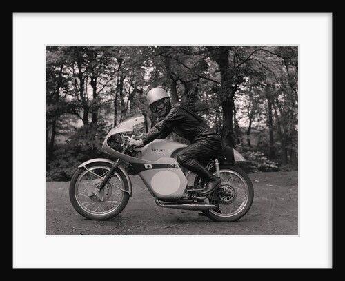 Japanese rider on motorcycle (possibly from Suzuki) by Manx Press Pictures