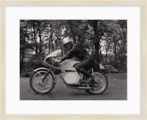 Japanese rider on motorcycle (possibly from Suzuki) by Manx Press Pictures