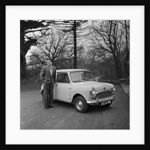 Geoff Duke receiving Mini Minor car by Manx Press Pictures