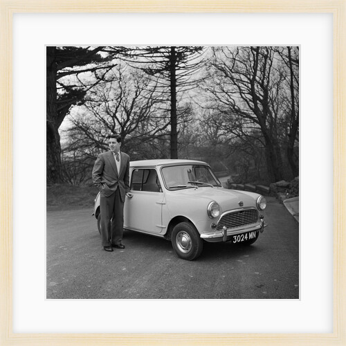 Geoff Duke receiving Mini Minor car by Manx Press Pictures