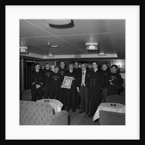 Presentation to Isle of Man Steam Packet Company crew on the 'Manxman' by Manx Press Pictures