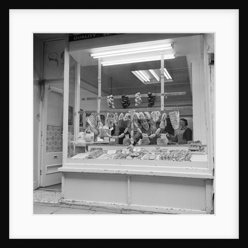 Sausages in Craine's shop window, Isle of Man by Manx Press Pictures