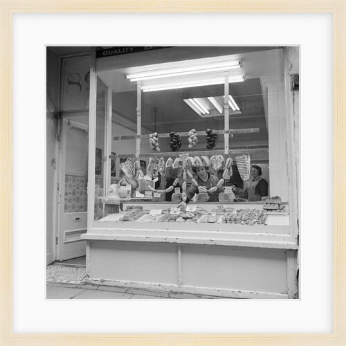 Sausages in Craine's shop window, Isle of Man by Manx Press Pictures