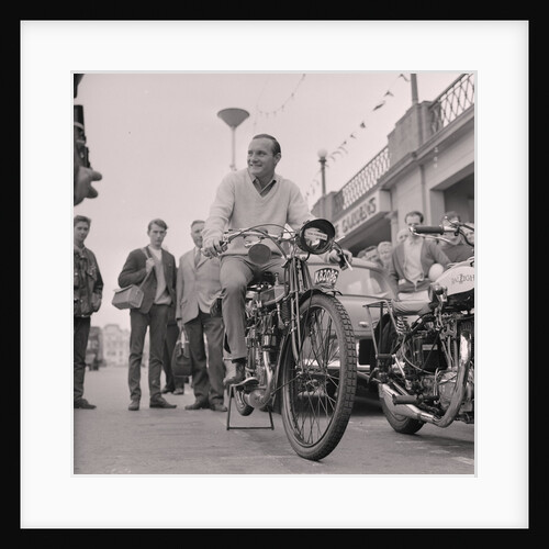 Mike Hailwood on vintage motorcycle, Villa Marina by Manx Press Pictures