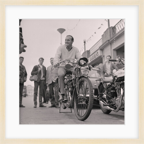Mike Hailwood on vintage motorcycle, Villa Marina by Manx Press Pictures