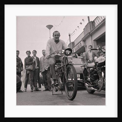 Mike Hailwood on vintage motorcycle, Villa Marina by Manx Press Pictures