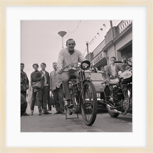 Mike Hailwood on vintage motorcycle, Villa Marina by Manx Press Pictures