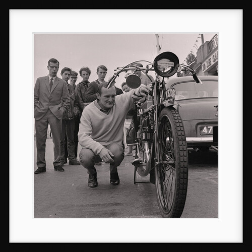 Mike Hailwood with vintage motorcycle, Villa Marina by Manx Press Pictures