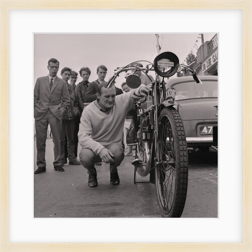 Mike Hailwood with vintage motorcycle, Villa Marina by Manx Press Pictures