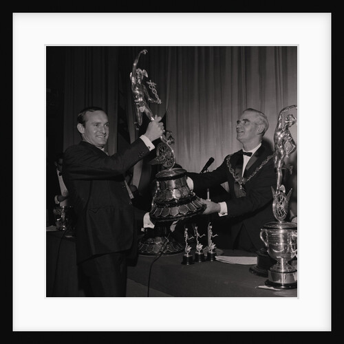 Mike Hailwood with Senior TT trophy, TT presentations, Villa Marina by Manx Press Pictures