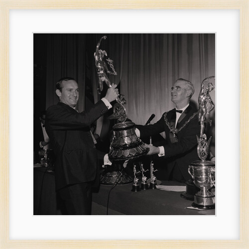 Mike Hailwood with Senior TT trophy, TT presentations, Villa Marina by Manx Press Pictures