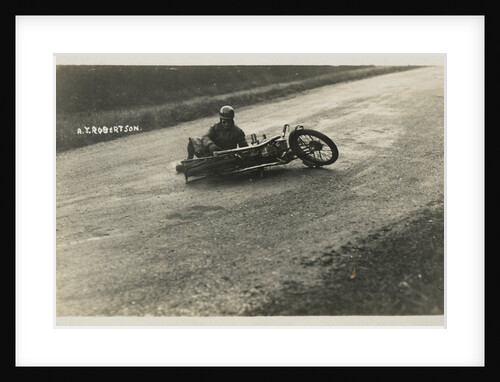 Rider A.J. Robertson on the ground, with his machine laid down on the road beside him, 1925 or 1926 (?) TT (Tourist Trophy) by Thomas Horsfell Midwood