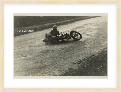 Rider A.J. Robertson on the ground, with his machine laid down on the road beside him, 1925 or 1926 (?) TT (Tourist Trophy) by Thomas Horsfell Midwood