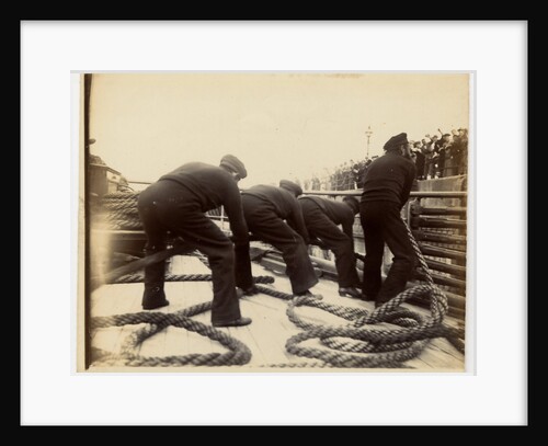 Sailors putting rope on a steamer by Anonymous