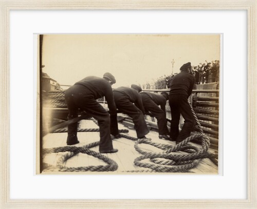 Sailors putting rope on a steamer by Anonymous