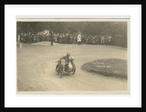 F.W. Dixon aboard sidecar outfit number 55, 1923 TT (Tourist Trophy) by Thomas Horsfell Midwood