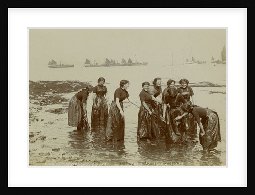 Women employed herring processing or 'fish girls' captured washing down their aprons, Port St Mary by Vere Lawrence Swales