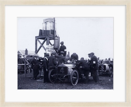 Motorcar no.4 Hon. Charles Rolls in a Rolls Royce, pre-race fuelling, 1906 Tourist Trophy motorcar race, Isle of Man by Unknown