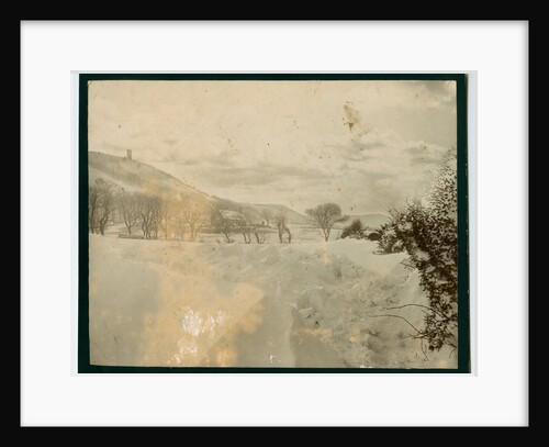 Snow covered scene with Ballure Church in the background by George Bellett Cowen
