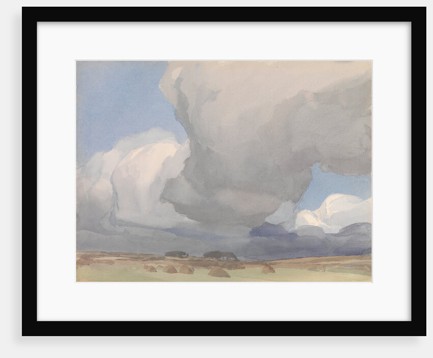 Large clouds over a harvested field by Archibald Knox