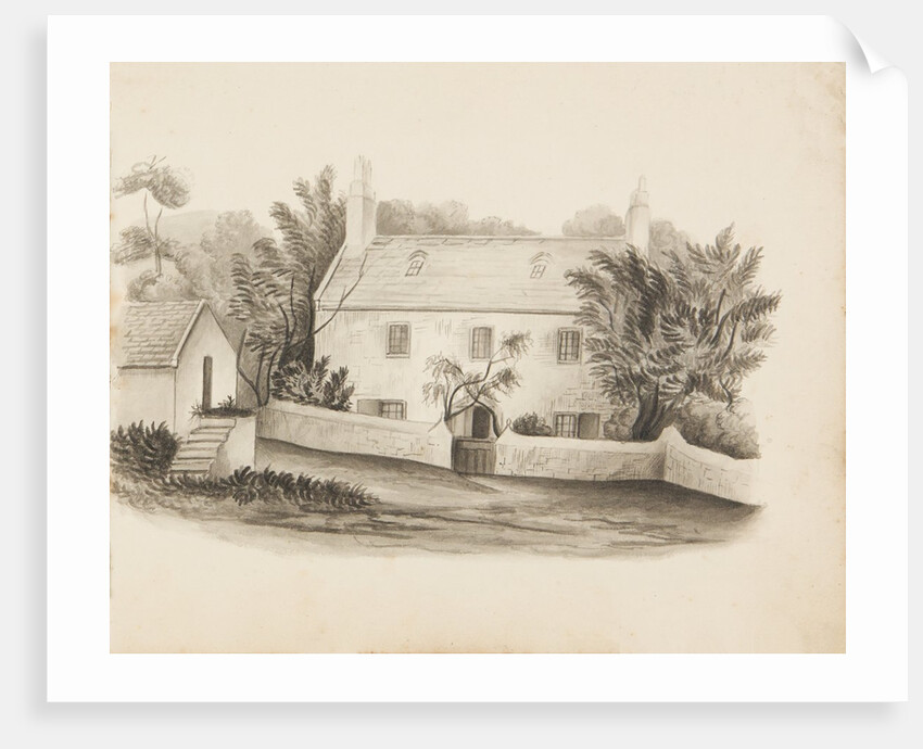 House with stone wall in front by Unknown