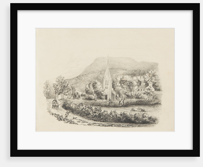 Lezayre Church (?) and large cottage with trees and greenery all around by Unknown