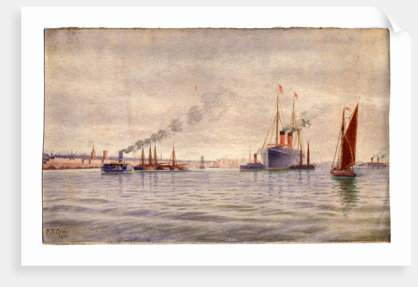 Cunard Steamer on River Mersey by Robert Evans Creer