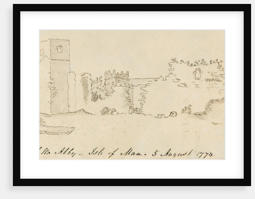 Pencil Drawing of Rushen Abbey Ruins 'Balla Salla Abby - Isle of Man - 5 August 1774' by Unknown