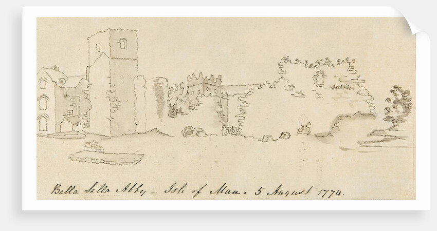 Pencil Drawing of Rushen Abbey Ruins 'Balla Salla Abby - Isle of Man - 5 August 1774' by Unknown