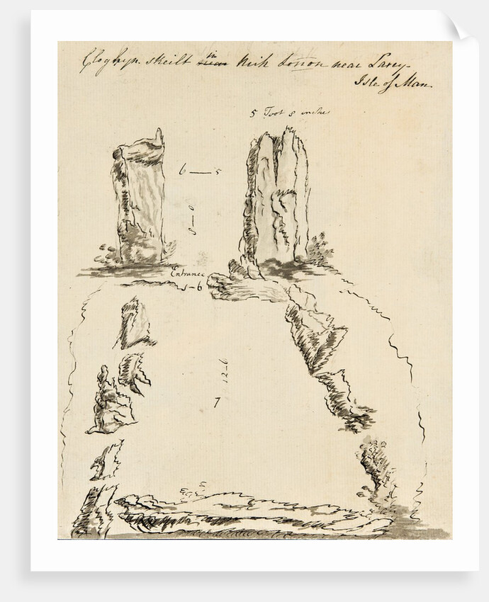 Pencil Drawing of 'Cloghyn Skeilt in Kirk Lonon near Laxey Isle of Man' (Cloven Stones) by Unknown