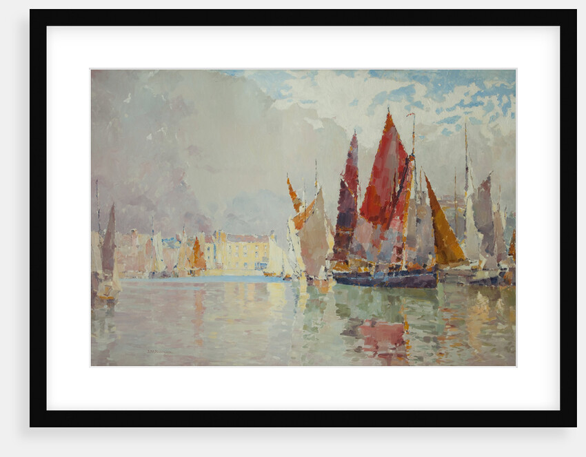 Fishing boats, Douglas harbour in bright sunshine by John Miller Nicholson