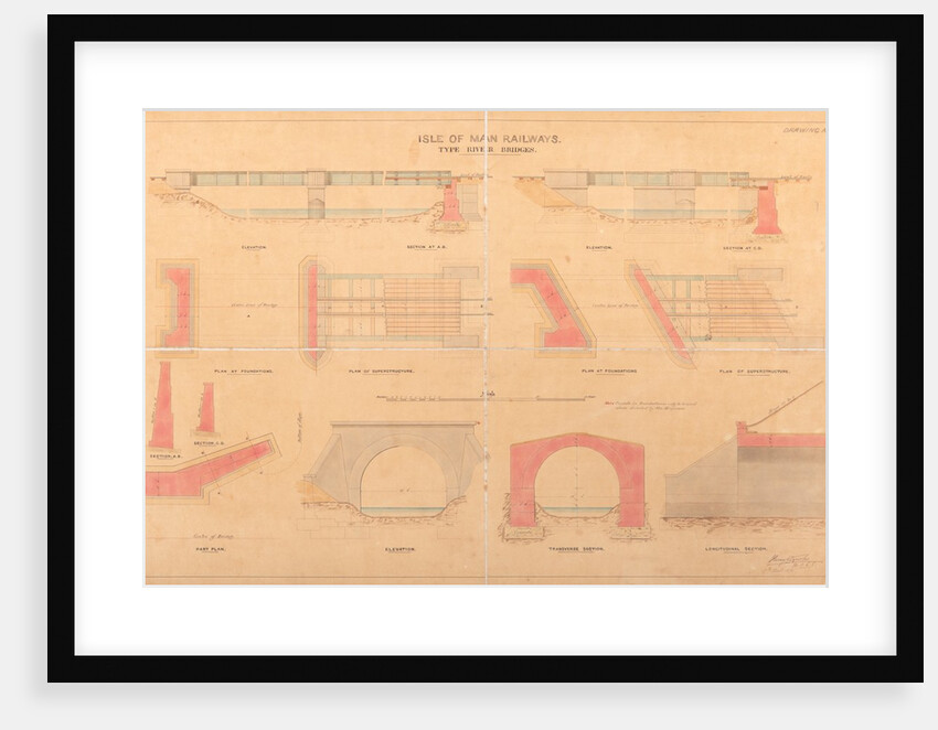 Plan of Isle of Man Railway type river bridges by Henry Vignoles