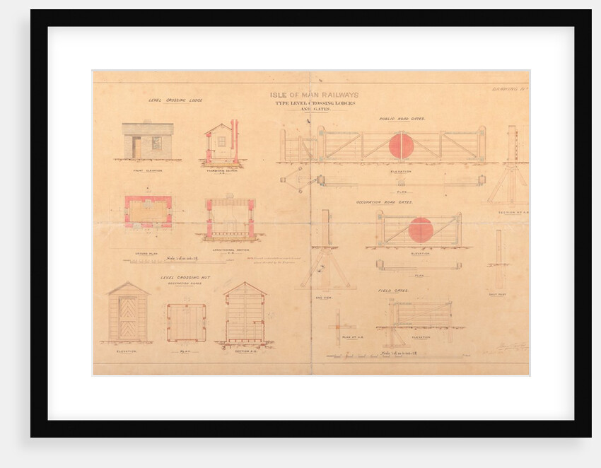 Plan of Isle of Man Railway type level crossing lodges and gates by Henry Vignoles