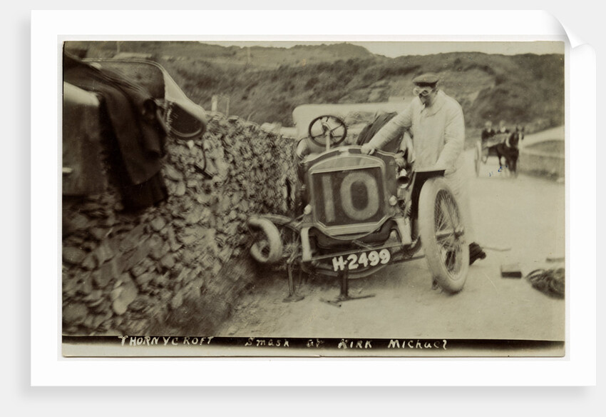 Tom Thornycroft, smash at Kirk Michael, 1907 Tourist Trophy motorcar race by Anonymous