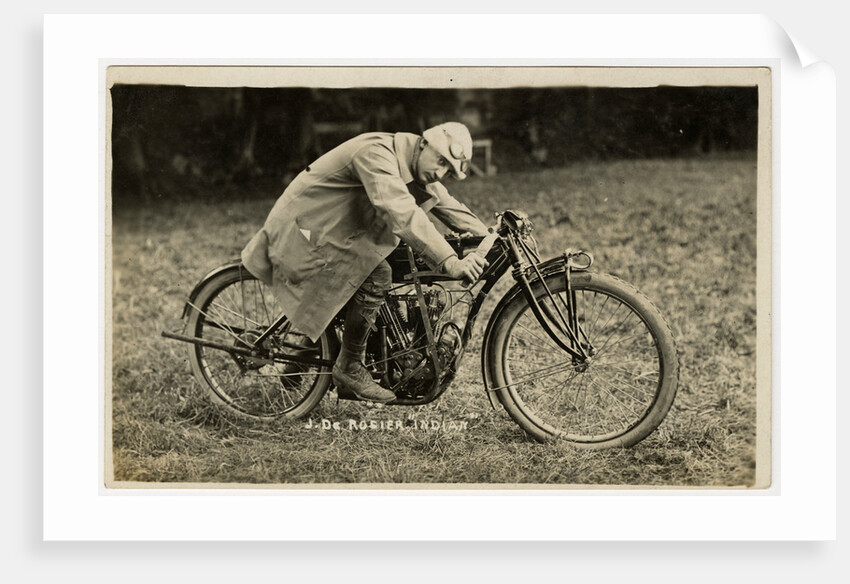 Jake de Rosier poses aboard an Indian machine, 1911 TT (Tourist Trophy) by Anonymous