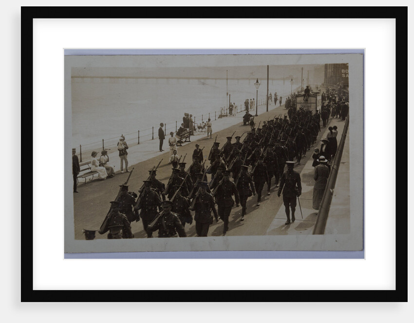 First World War soldiers marching through Ramsey by George Bellett Cowen