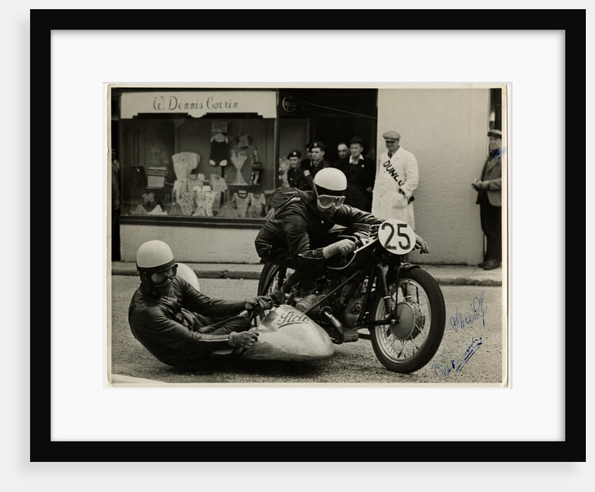 Walter Schneider, aboard BMW Steib outfit passing through Onchan, 1954 Sidecar TT (Tourist Trophy) by T.M. Badger