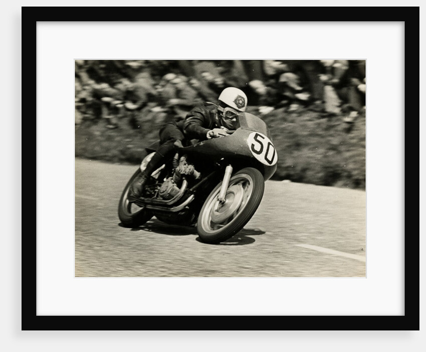 Geoff Duke, aboard a 500cc Gilera, number 50, 1955 TT (Tourist Trophy) by T.M. Badger