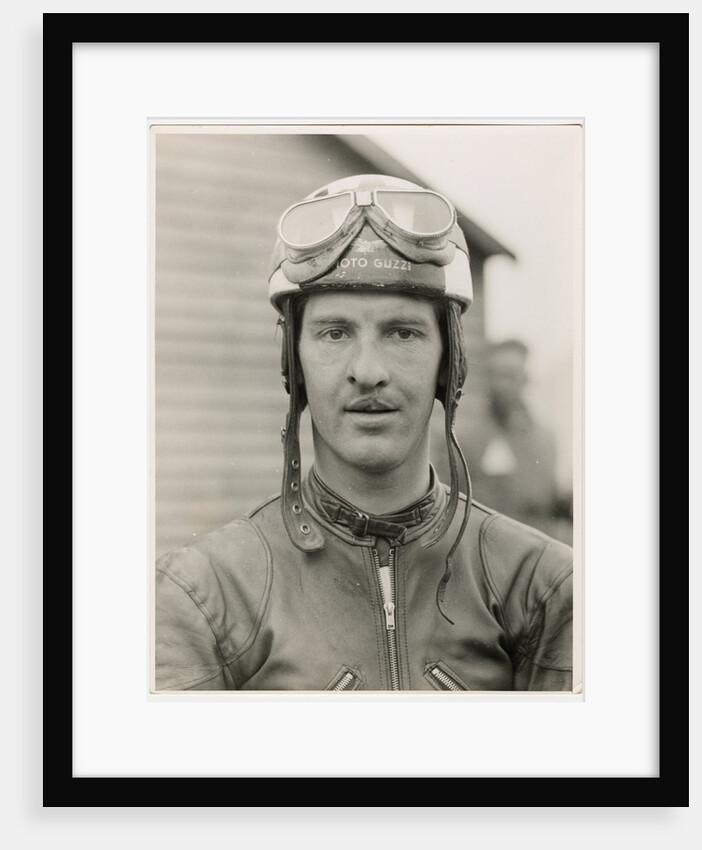 Cecil Sandford, wearing Moto Guzzi helmet and goggles, 1955 TT (Tourist Trophy) by T.M. Badger