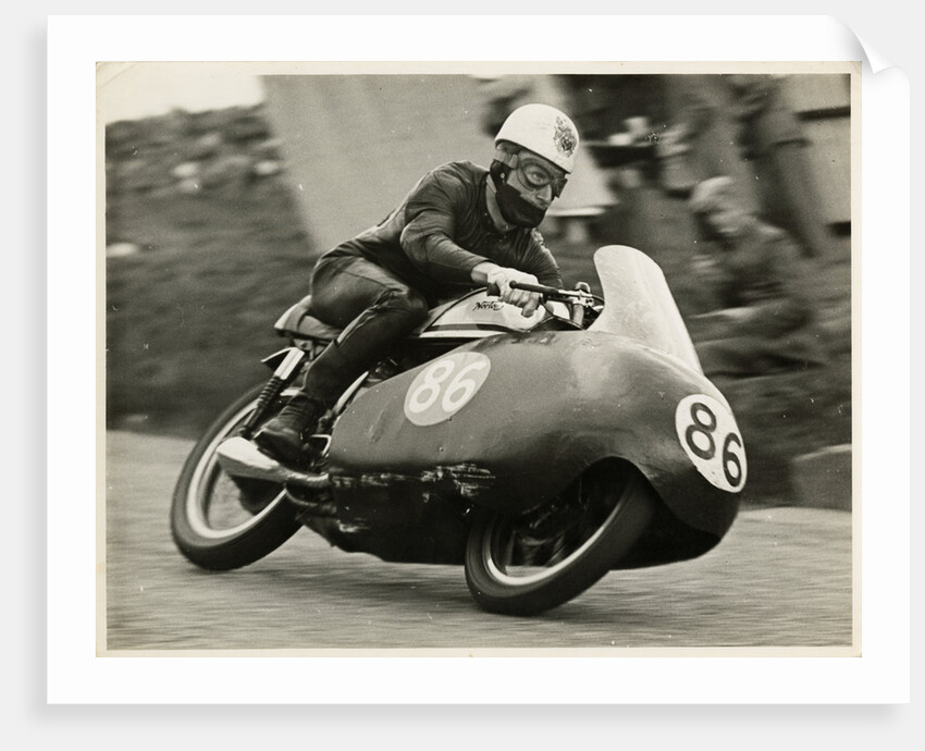 John Hartle, riding a Norton (number 86), 1957 Junior TT (Tourist Trophy) by T.M. Badger