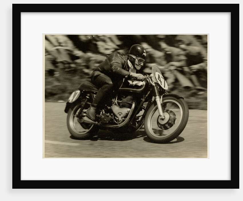 TT (Tourist Trophy) rider Cook from New Zealand aboard Moto Guzzi (number 47) by T.M. Badger