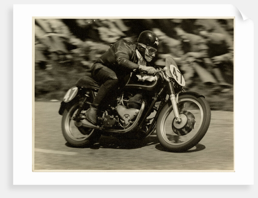 TT (Tourist Trophy) rider Cook from New Zealand aboard Moto Guzzi (number 47) by T.M. Badger