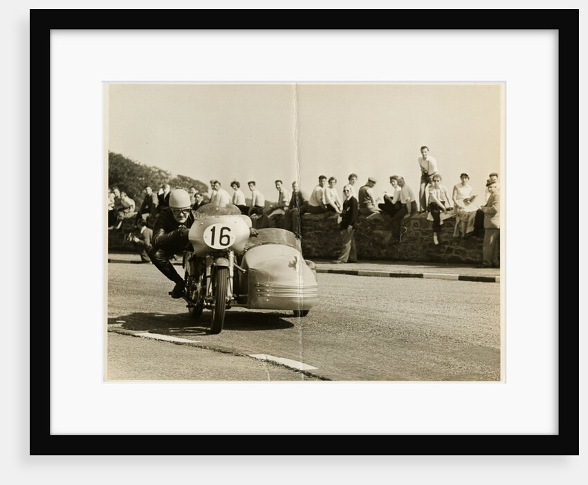 Eric Oliver, driving sidecar outift (number 16), 1958 Sidecar TT (Tourist Trophy) by T.M. Badger
