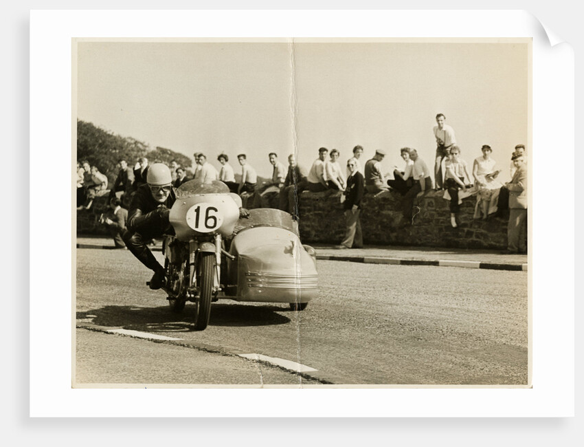 Eric Oliver, driving sidecar outift (number 16), 1958 Sidecar TT (Tourist Trophy) by T.M. Badger