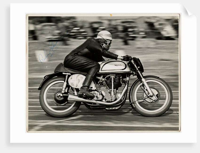 Robin Sherry, TT (Tourist Trophy) rider riding Norton (number 42) at Boreham track, Essex by T.M. Badger