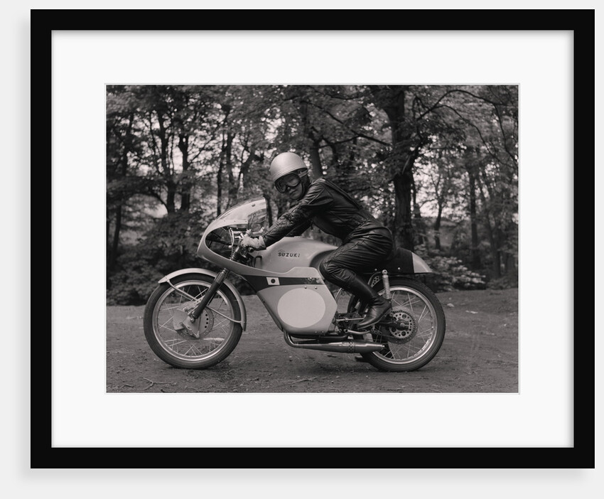 Japanese rider on motorcycle (possibly from Suzuki) by Manx Press Pictures