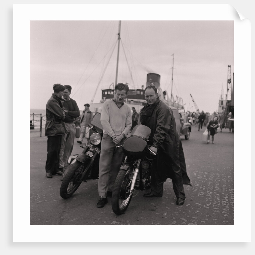 Manx Grand Prix motorcycles arrive, Douglas Pier by Manx Press Pictures